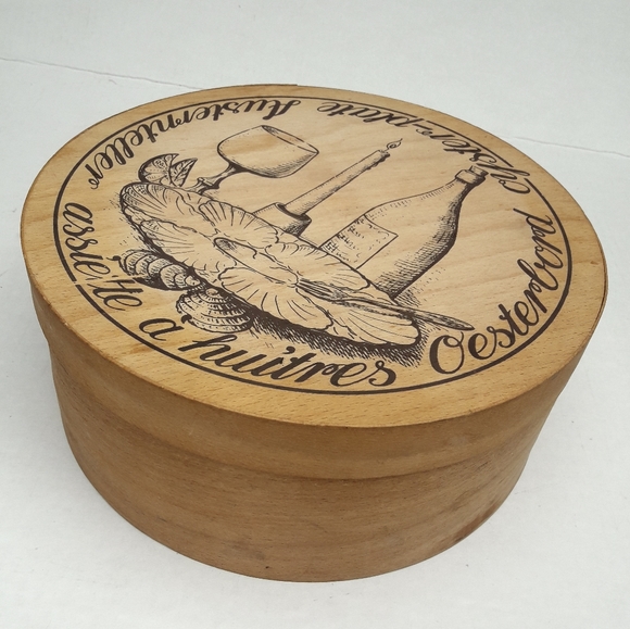 Wood Hat Box Round Vintage Wooden Container